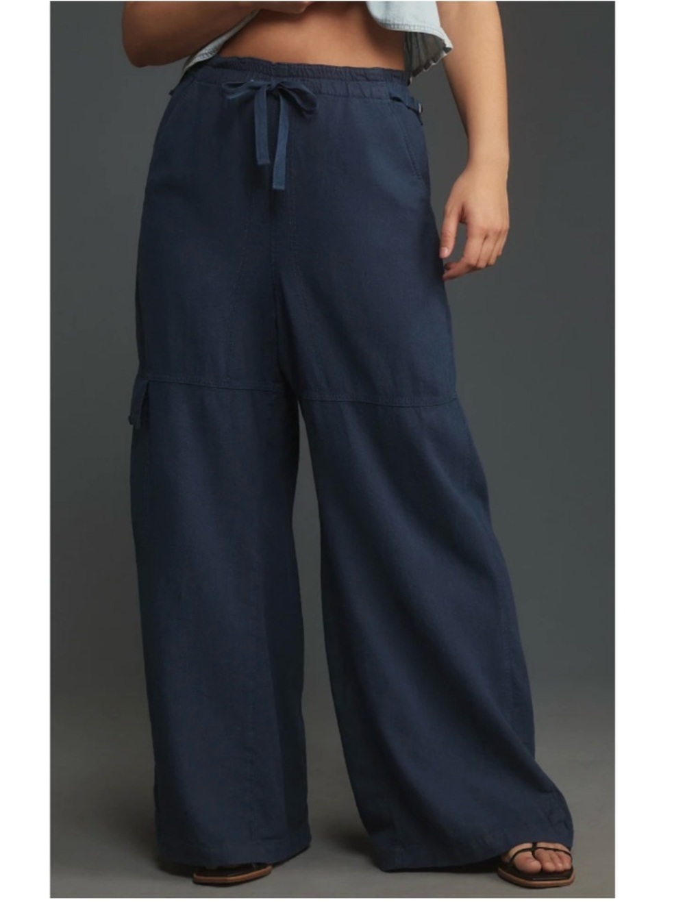 Pilcro Wide Leg Drawstring Pants in Navy Blue - Picture 1 of 10